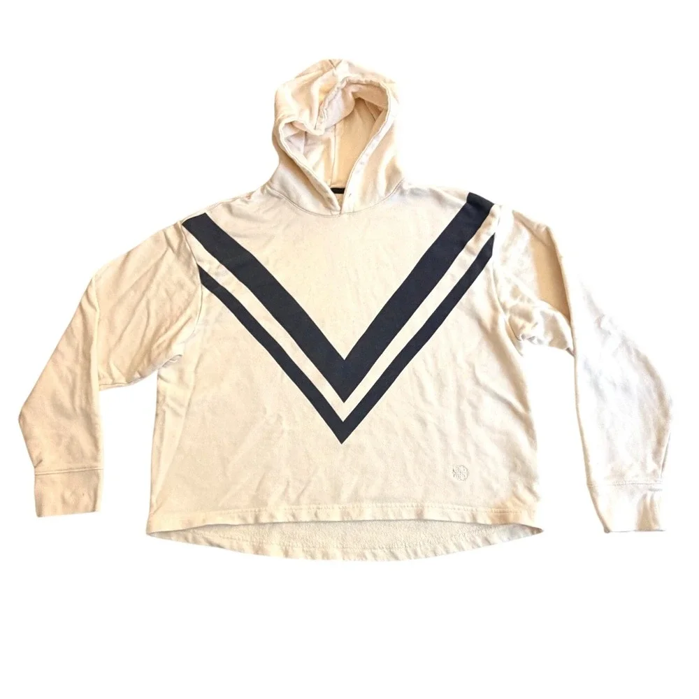 Tory Sport French Terry Chevron Hoodie XS Ivory Navy Cotton Sweatshirt
